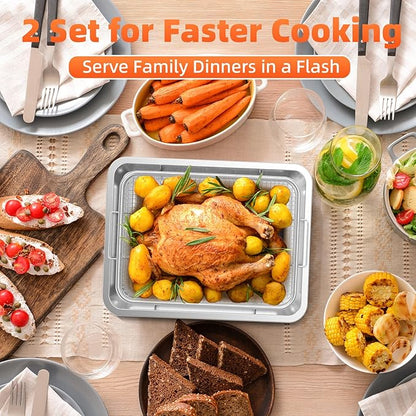 Air Fryer Basket for Oven, 2 Set Oven Air Fryer Basket and Tray with Cooking Guide&60 PCS Parchment Papers,DEGOVIN Crisper Tray Non-stick Stainless Steel Air Fry Pans for Convection Oven(Large+Medium)