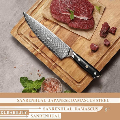 Damascus Chef Knife 8 inch, 67-Layer High Carbon Steel Kitchen Knife Ultra Sharp Japanese Chef Knives, Professional Kitchen Chef's Knife, with G10 Ergonomic Handle/Gift Box