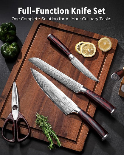 PAUDIN Kitchen Knife Set with Block, 14 Pieces Knife Sets for Kitchen with Block, High Carbon German Stainless Steel Sharp Chef Knife Set with Ergonomic Pakkawood Handle