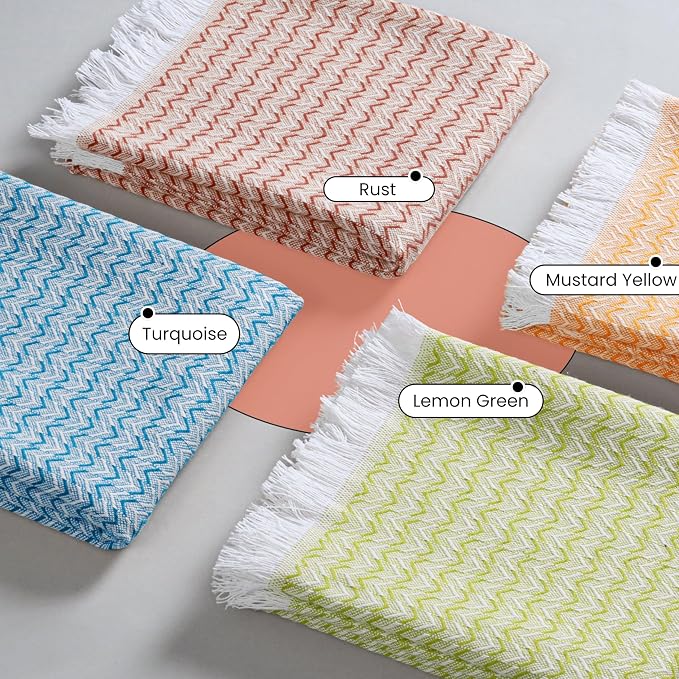 TWINY threads Kitchen Towel Chevron Weave 12 Pack Assorted Colors, Premium 100% Cotton Kitchen Linen Set, Quick Drying Absorbent Dish Rags, Washable Reusable Multi Purpose for Drying Dishes, 16"x26"