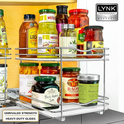 LYNK PROFESSIONAL® Pull Out Spice Organization for Cabinets - 8-3/8 inch Wide – Spice Rack for Inside Cabinets, Slide Out Spice Rack Organizer for cabinet – Pull Out Spice Rack, Sliding 2 Tier Chrome