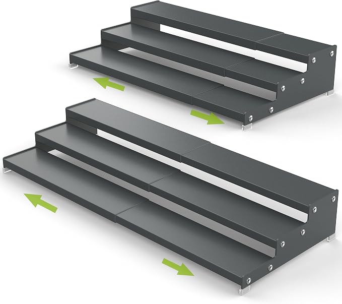 Jojocross Spice Rack Organizer for Cabinet, 3 Tier Expandable Spices Storage, Great for Kitchen Cabinets, Cupboard,Pantry and Countertop More(Gun-Gray, 2 PACKS/GUN-GRAY)