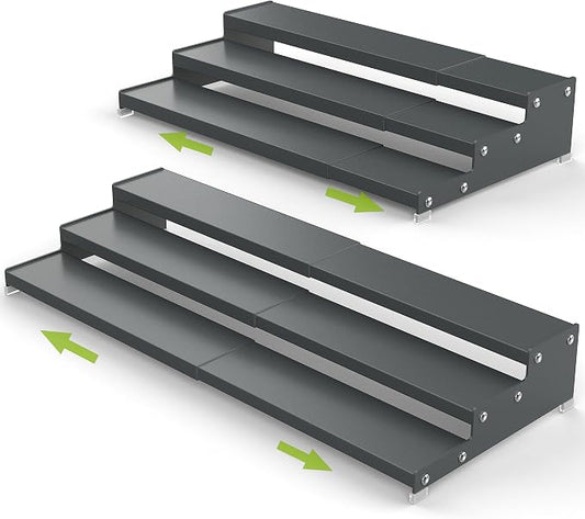 Jojocross Spice Rack Organizer for Cabinet, 3 Tier Expandable Spices Storage, Great for Kitchen Cabinets, Cupboard,Pantry and Countertop More(Gun-Gray, 2 PACKS/GUN-GRAY)