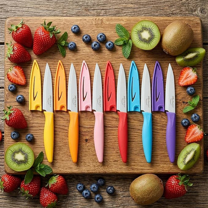 6PCS Paring Knives, Stainless Steel Paring Knife Set with Matched Knife Sheath, 4 Inch Peeling Fruit Vegetable Kitchen Knife, German Steel, PP Plastic Handle