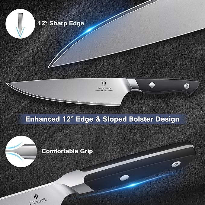 10 PCS Knife Set with Knife Sheath, Japanese Kitchen Knife Set with 5 Layers High Carbon 9Cr18Mov Stainless Steel, Sharp Professional Chef Cooking Knife with Ergonomic Handle, Dishwasher Safe