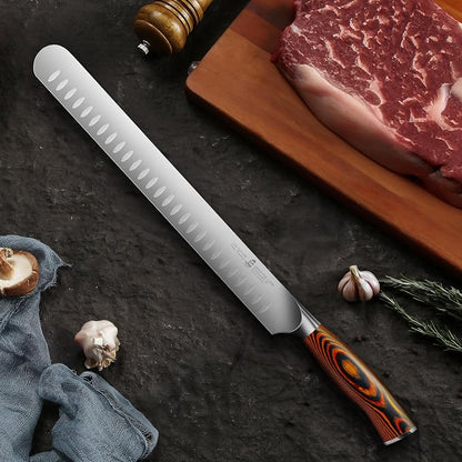 TUO Carving Knife, 12 inch Brisket Knife for Cutting Meat, Slicing Through Roast & Bacon, Sharp German Steel, Ergo Pakkawood Handle, BBQ Gifts for Men