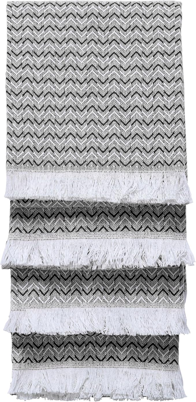 TWINY threads Kitchen Towel Chevron Weave, Premium Kitchen Linen Set, Large 100% Cotton Dish Rags, Absorbent Quick Drying for Daily Use, Washable Reusable, Set of 4, 16x26 Inches, Black