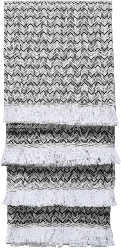 TWINY threads Kitchen Towel Chevron Weave, Premium Kitchen Linen Set, Large 100% Cotton Dish Rags, Absorbent Quick Drying for Daily Use, Washable Reusable, Set of 4, 16x26 Inches, Black
