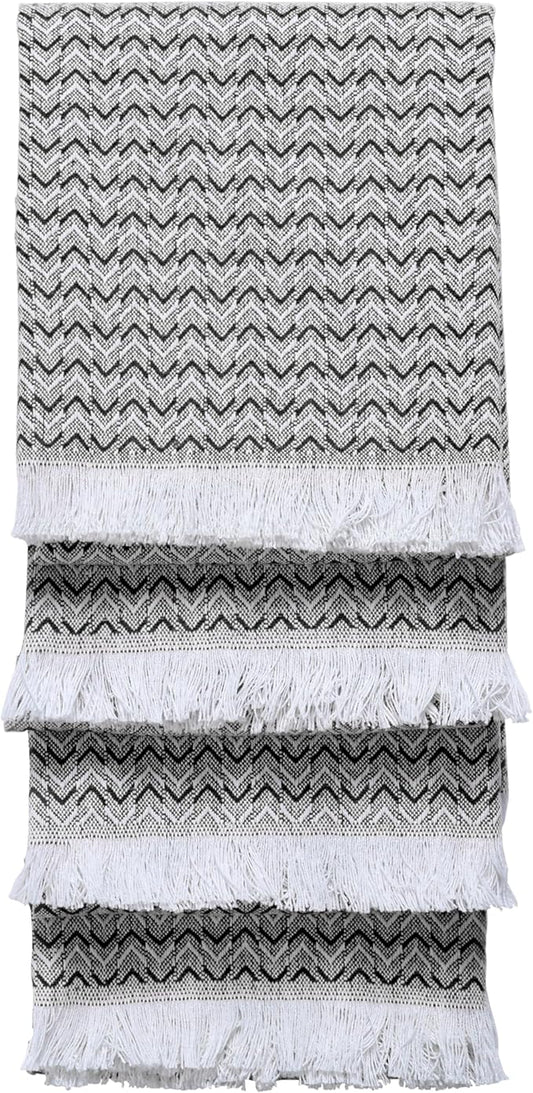 TWINY threads Kitchen Towel Chevron Weave, Premium Kitchen Linen Set, Large 100% Cotton Dish Rags, Absorbent Quick Drying for Daily Use, Washable Reusable, Set of 4, 16x26 Inches, Black