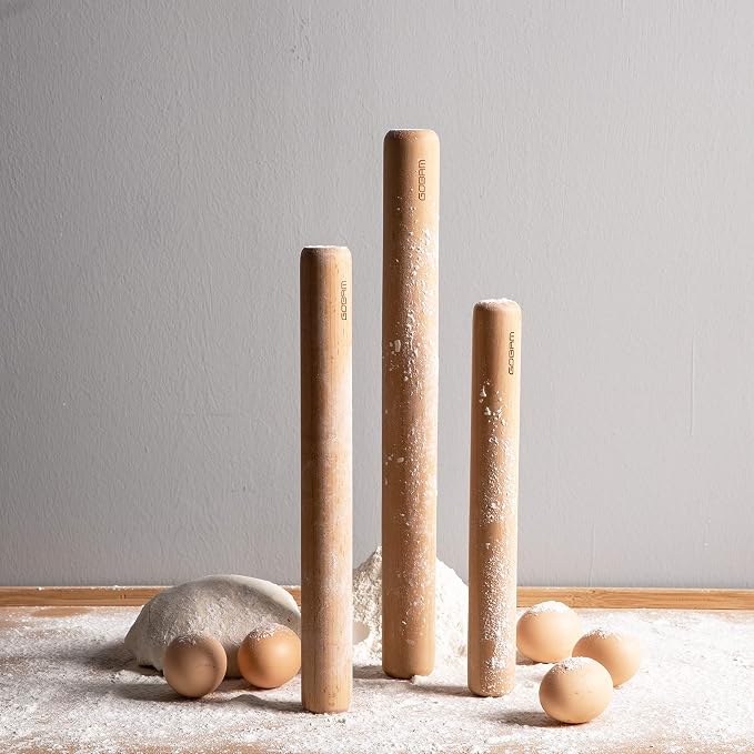 GOBAM Wood Rolling Pin, Extra Large - Dough Roller for Pasta, Cookies, Pie, Pizza, Chapati, Fondant, Rolling Pins for Baking, Bread Making Tools and Supplies - 15.8 x 1.6 Inches