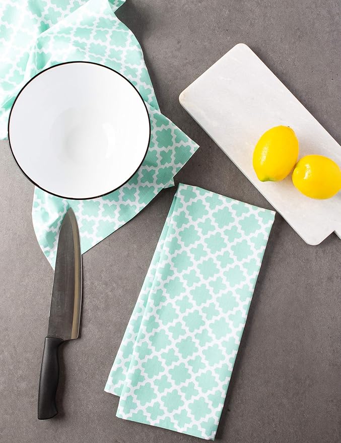 DII Lattice Basics Collection Kitchen Essentials, Dishtowel Set, Aqua, 2, Piece