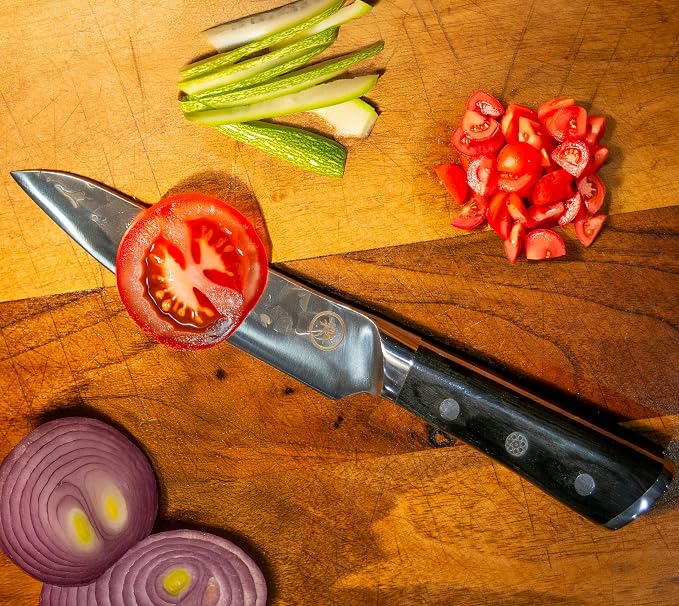 6” Professional Utility Knife – Hand Forged Kitchen Knife with Dark Wood Handle, Razor Sharp, Full Tang, Balanced – from British Fusion Atelier KOKORO – A Thoughtful Gift for Cooks and Foodies