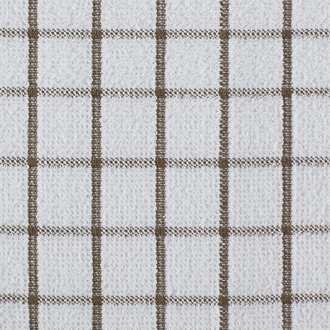DII Basic Terry Collection Windowpane Dishcloth Set, 12x12, Brown, 6 Piece