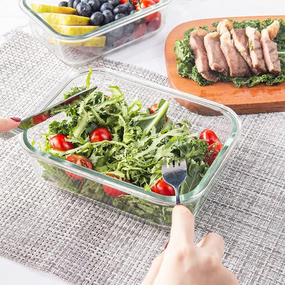 10 Pack Glass Food Storage Containers, Glass Meal Prep Containers with Lids Leak Proof, Clear Glass Bento Boxes for Adults, Microwave & Freezer Safe (34oz & 12oz)