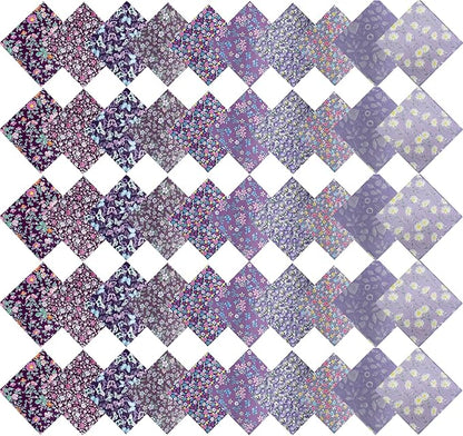 HANPATQUI 50PCS 5 x 5 inch Purple Printed 100% Cotton Fat Quarters Fabric for Sewing and Quilting Bundles Precut Fabric Square for DIY Craft Patchwork