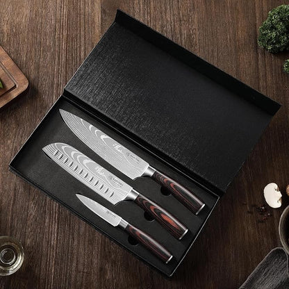 3 Piece Kitchen Knife Set, High Carbon Stainless Steel Professional Chef Knife Set with Ultra Sharp Blade, Sharp Knives Set with Ergonomic Pakkawood Handle