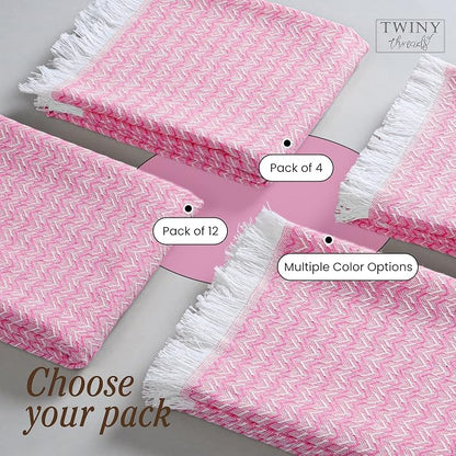 TWINY threads Dish Towel Chevron Weave, Premium 100% Cotton Kitchen Linen Set, Large Dish Rags and Wash Rags, Absorbent Quick Drying, Washable Reusable Dishcloth Set, 12 Pack, 16"x26", Rose Pink