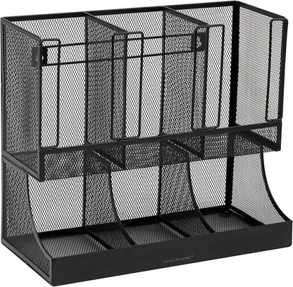 Mind Reader Multipurpose Countertop Organizer, Office Breakrooms, Cup and Condiment Station, Metal Mesh, Black