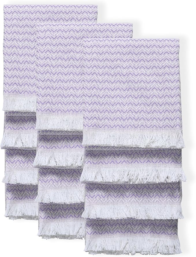 TWINY threads Kitchen Towel Chevron Pattern, Premium Large Kitchen Linen Set, 100% Cotton Wash Rags, Absorbent Quick Drying Cloths, Washable Reusable Multi Purpose, Set of 12, 16x26 Inches, Lavender