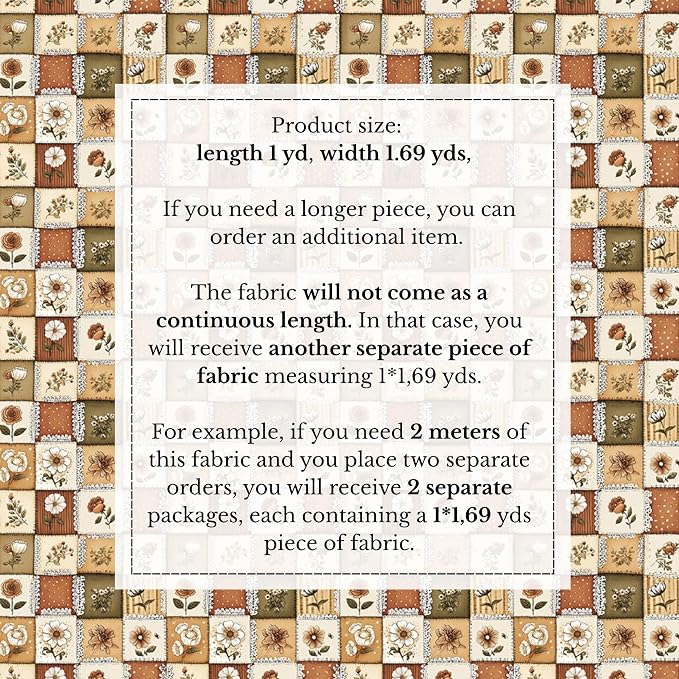 100% Cotton Fabric by the Yard – Turkish Quality Quilting & Sewing Fabric, 1 Yard x 1.69 Yards Wide, Patchwork Cotton for Crafts