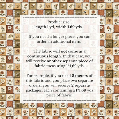 100% Cotton Fabric by the Yard – Turkish Quality Quilting & Sewing Fabric, 1 Yard x 1.69 Yards Wide, Patchwork Cotton for Crafts