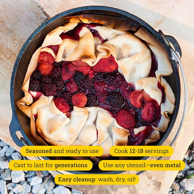 Lodge Seasoned Cast Iron Camp Dutch Oven with Lid - 6 Quart - Dual Handles - Seasoned Cast Iron Cookware with Steel Handle & Strong Lid for Heavy-Duty Camping Cookware - Boy Scouts of America