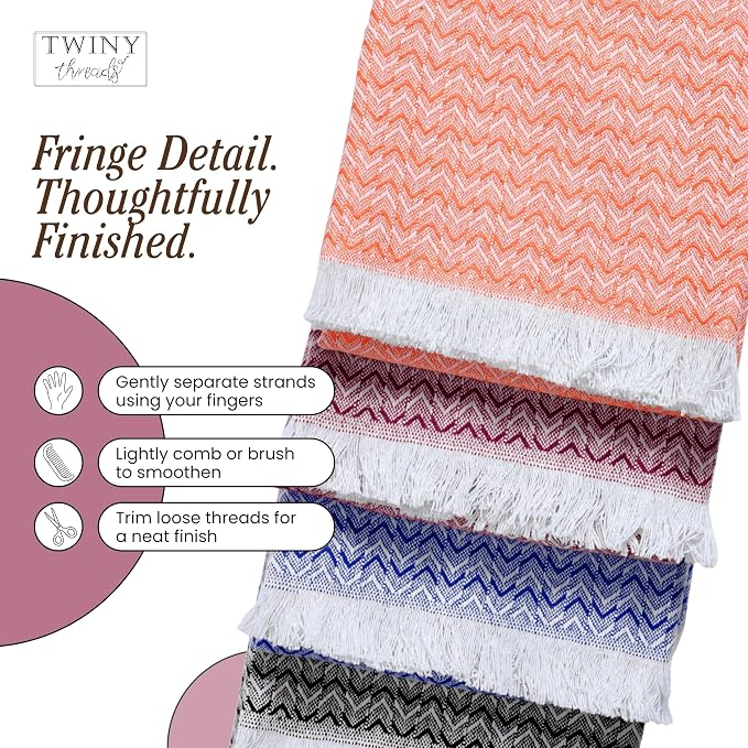 TWINY threads Dish Towel Chevron Design Assorted Colors, Premium Large 100% Cotton Kitchen Linen Set, Quick Drying Absorbent Wash Rags, Reusable Washable for Daily Cleaning, 4 Pack, 16 x26 Inch