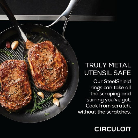 Circulon Stainless Steel Induction Cookware Set with SteelShield Hybrid Stainless and Nonstick Technology, 6 Piece - Stainless Steel