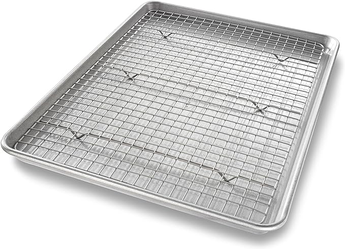 USA Pan Nonstick Quarter Sheet Pan Set of 2 and Half Sheet Baking Pan and Bakeable Nonstick Cooling Rack Set