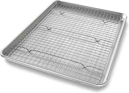 USA Pan Nonstick Quarter Sheet Pan Set of 2 and Half Sheet Baking Pan and Bakeable Nonstick Cooling Rack Set