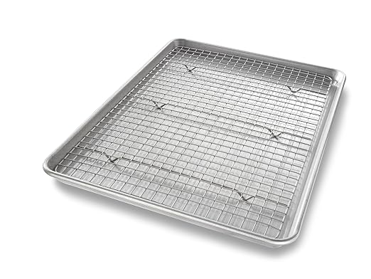 USA Pan Half & Quarter Sheet Baking Pan and Bakeable Nonstick Cooling Rack Set, Metal