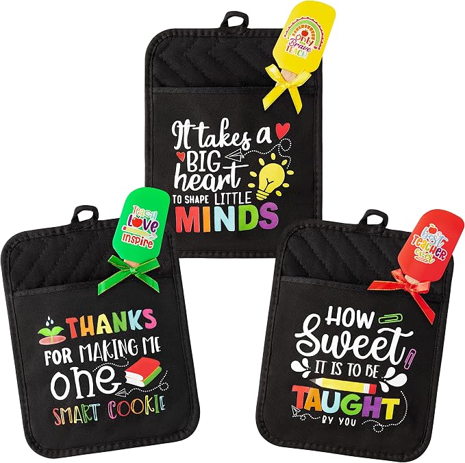 R HORSE 6Pcs Funny Baking Theme Pot Holders Silicone Spatula Gift Set Teacher Appreciation Pot Holders Kitchen Resistant Oven Mitts Baking Cooking Pocket Potholders for End of The Year Teacher Gifts