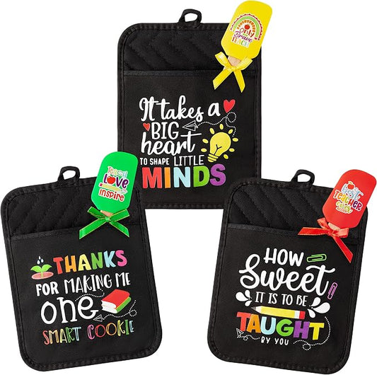 R HORSE 6Pcs Funny Baking Theme Pot Holders Silicone Spatula Gift Set Teacher Appreciation Pot Holders Kitchen Resistant Oven Mitts Baking Cooking Pocket Potholders for End of The Year Teacher Gifts