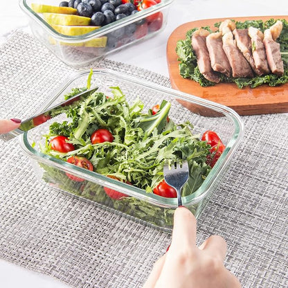 10 Pack Glass Food Storage Containers with Lids, Reusable Meal Prep Containers for Lunch, Airtight Glass Container Sets with Lids, Leak Proof, Microwave & Freezer Safe (34oz & 12oz)
