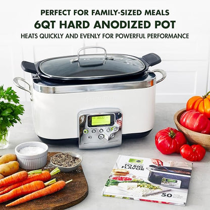 GreenPan Elite 8-in-1 Programmable 6QT Electric Slow Cooker, Dishwasher Safe Lid & Removable Crock, PFAS-Free Healthy Ceramic Nonstick Multi-Cooker, Sear, Sauté, Brown, Steam Basket, Roast, White