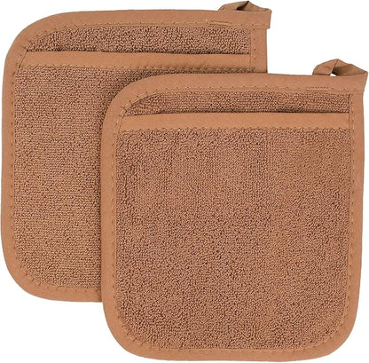 RITZ Terry Pocket Mitt & Hot Pad: Unparalleled Heat Resistant, Durable 100% Cotton – Ergonomically Designed for Optimal Grip – Easy-Care Machine Washable – 2-Pack, Copper