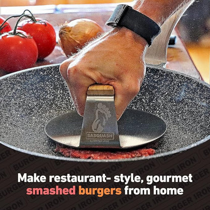 Sasquash Burger Press Kit, 5 Piece Smash Burger Set, Smash Burger Press, Spatula, Melting Dome and 2 Squirt Bottles for Griddle and Grill, Stainless Steel, Kitchen Gadgets, Grilling Accessories