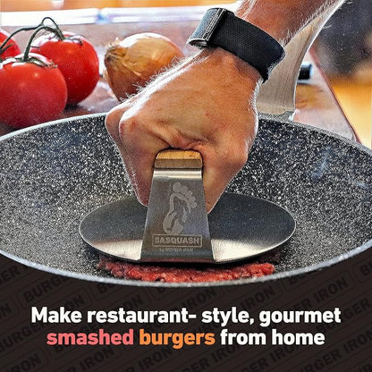 Sasquash Smash Burger Press, Heavy Duty Welded Meat Press Round, 6 Inch Stainless Steel, Flat Handle Hamburger Smasher Tool for Grill, Skillet, Cast Iron Cooking, Kitchen Accessories