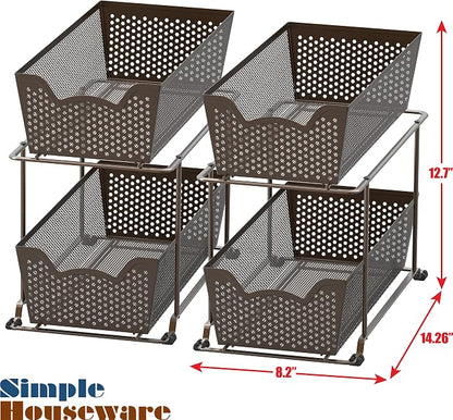 Simple Houseware Cabinet 2 Tier Perforated Basket Drawer, Bronze - 2 Pack
