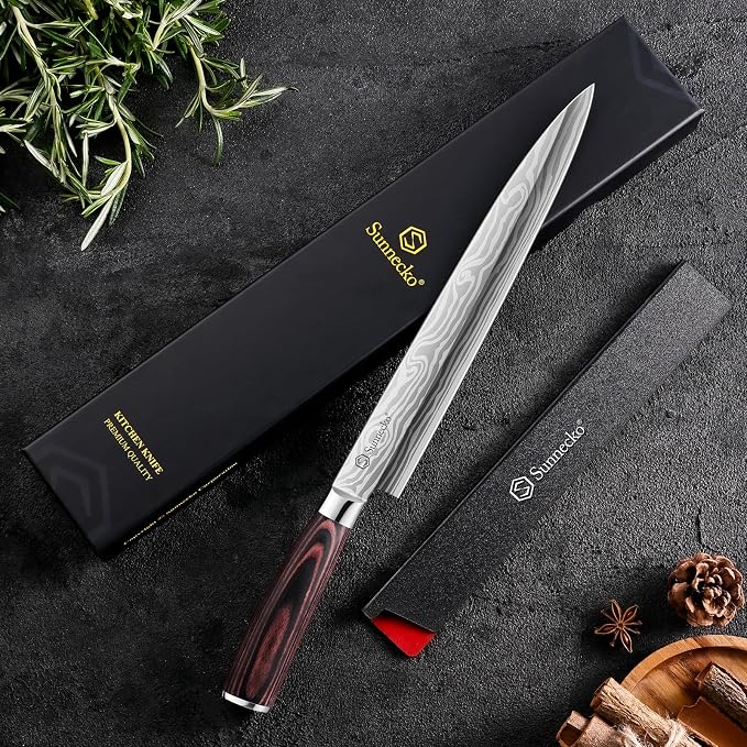 Sunnecko 10.5 inch Sashimi Knife,High Carbon Stainless Steel Japanese Sushi Knives,Yanagiba Knife with Knife Sheath and Gift Box