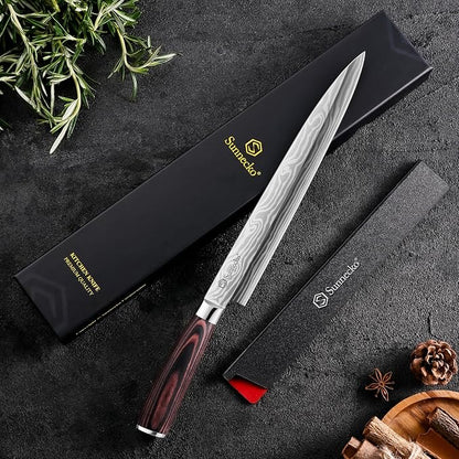 Sunnecko 10.5 inch Sashimi Knife,High Carbon Stainless Steel Japanese Sushi Knives,Yanagiba Knife with Knife Sheath and Gift Box