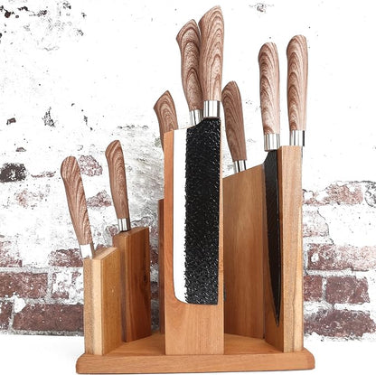 Resafy Countertop Magnetic Knife Block - Double Sided Wooden Holder w/Strong Magnets,Space Saving Up to14 Knives Large Capacity Storage Stand