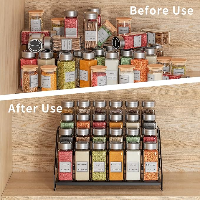 RCHYFEED Spice Rack Organizer for Cabinet Pantry,4 Tier Spice Rack Countertop, Depth Adjustable Spice Organization for Cabinet,Tierd Seasoning Organizer for Cabinet(Black, 1Pack) | for Cabinet Pantry