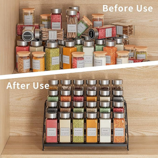 RCHYFEED Spice Rack Organizer for Cabinet Pantry,4 Tier Spice Rack Countertop, Depth Adjustable Spice Organization for Cabinet,Tierd Seasoning Organizer for Cabinet(Black, 1Pack) | for Cabinet Pantry