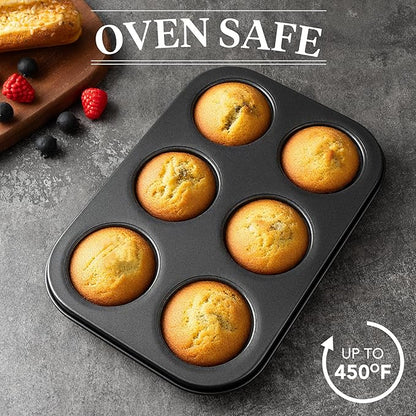 Tiawudi Mini Fluted Tube Cake Pan, 6 Cavity Baking Pan, Non-stick Baking Mold for Cupcakes, Donuts, Cornbread, Brownies, Jellies, Set of 3