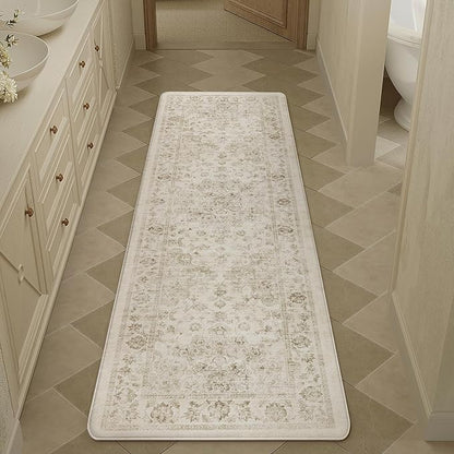 Anti Fatigue Kitchen Mat Beige Neutral Mats for Cushioned Vintage Kitchen Mats for Floor Non-Slip Waterproof Comfort Standing Rug for Sink Laundry Office 17.3"×59"