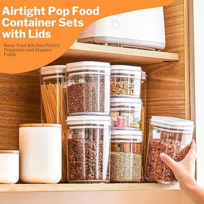 UFORU Pop Top Food Storage Container Set | 6Pcs Airtight Cereal Storage Organizer Canisters with Pop Lids, BPA-Free, Vacuum Seal & One-button Opening, Stackable Pantry Containers for Dry Food Storage