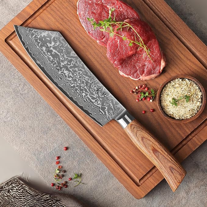 Wakoli EDIB Pro Premium Grill and Block Knife – Japanese Style Kitchen Knife | 7.9-Inch Blade Made of 67 Layers of Real Big Master Steel with Pakka Wood Handle | Professional Cooking Tool