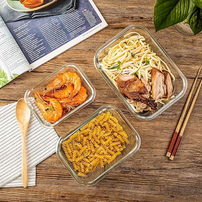 UMEIED 10 Pack Glass Food Storage Containers with Lids, Leakproof Airtight Glass Meal Prep Containers For Lunch, On The Go, Leftover, Dishwasher Safe