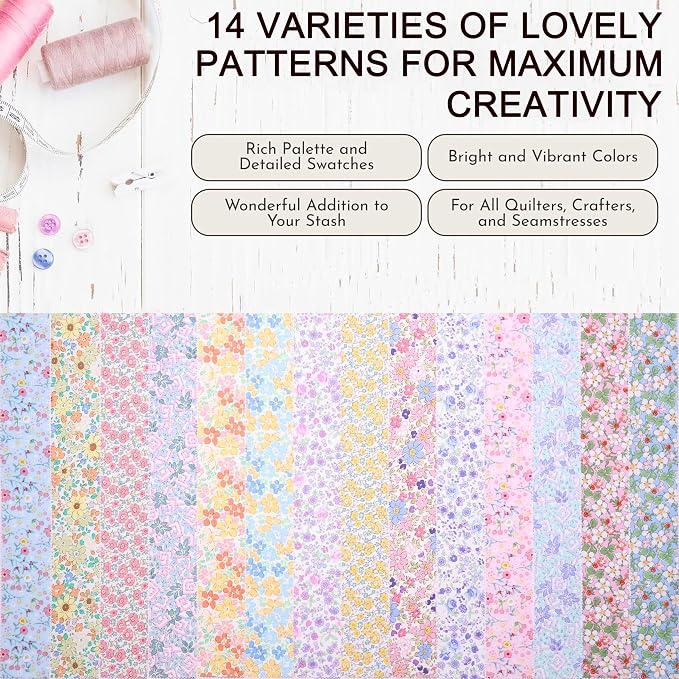 Nodsaw Jelly Roll Fabric Strips for Quilting, Crafting, and Sewing, 42 Strip Bundle, Soft Cotton for Blanket, Rug, Upholstery, Home Decor, and Purse Making, Spring Pastel Floral